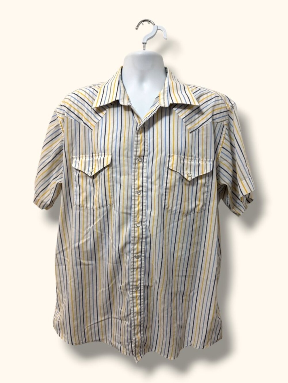 Panhandle Slim Shirt Mens XL 17.5 Short Sleeve Western Pearl Snap Stripe White